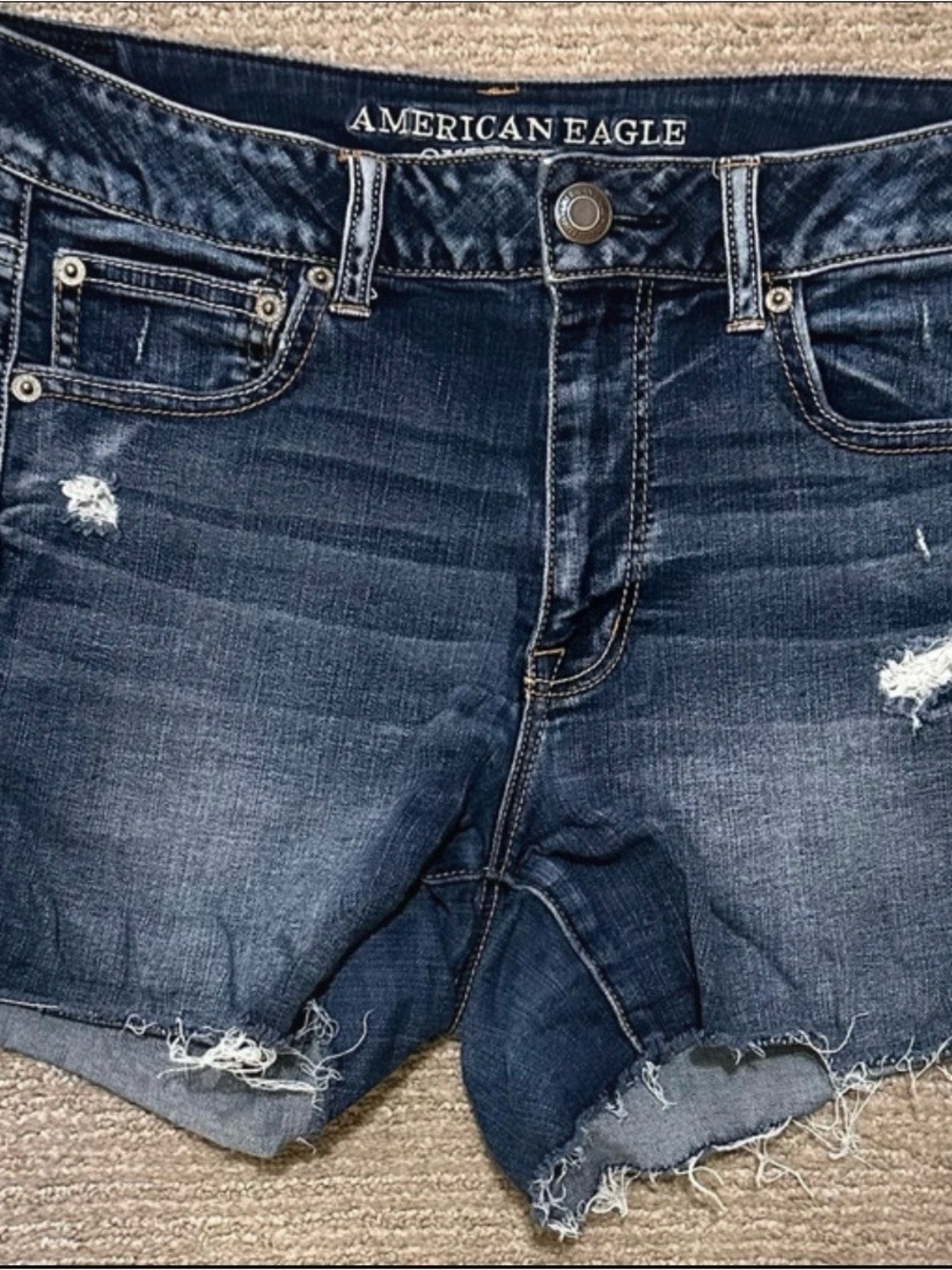 American Eagle Outfitters Dark Blue Distressed Denim Shorts